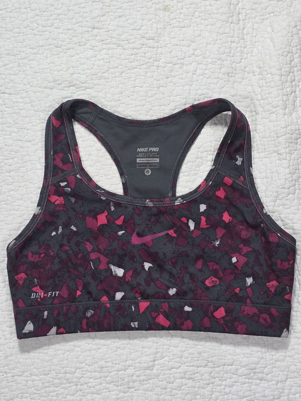 Nike Pro Dark Gray & Pink Patterned Dri-FIT Sports Bra